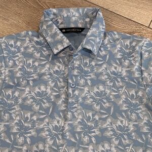 Travis Mathew Golf Polo Shirt Mens Small Blue Floral Hibiscus Pattern Preppy